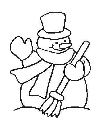 coloriage le bonhomme de neige et son balai